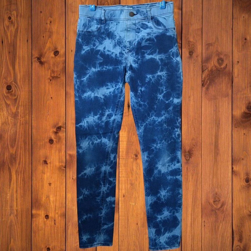 WONDER NATION Girl's XL (14-16) Blue Splash Tie Dye Pull On Jeggings Stretch